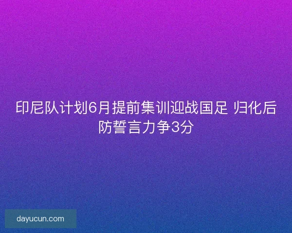 印尼队计划6月提前集训迎战国足 归化后防誓言力争3分